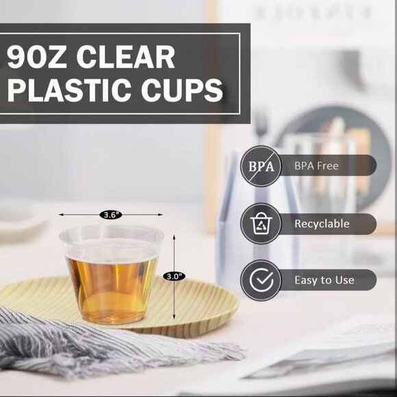 NEW 100 Pack 9 oz Disposable Fancy Clear Plastic Cups - Picture 2 of 6